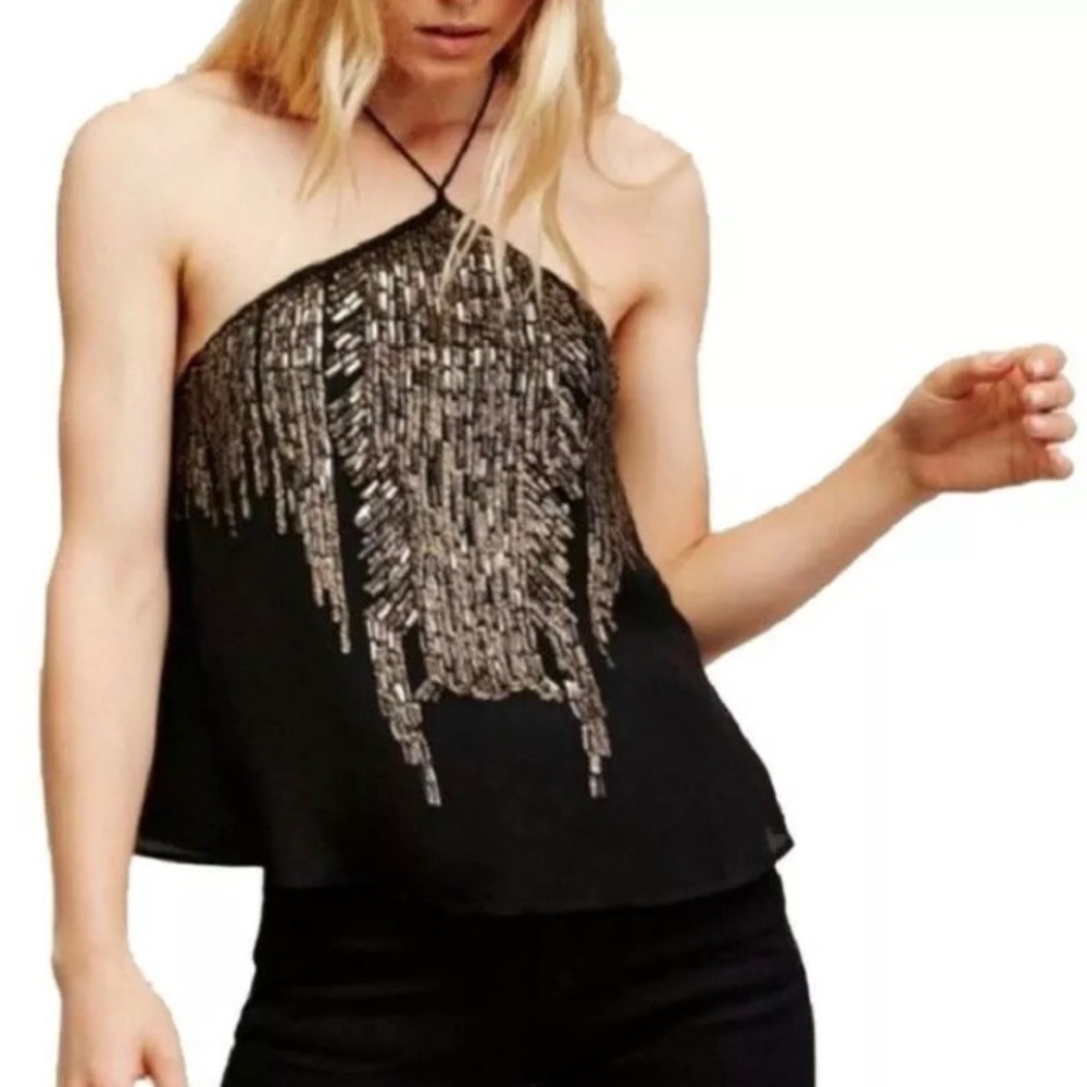 Beaded Gold and Black Halter Top